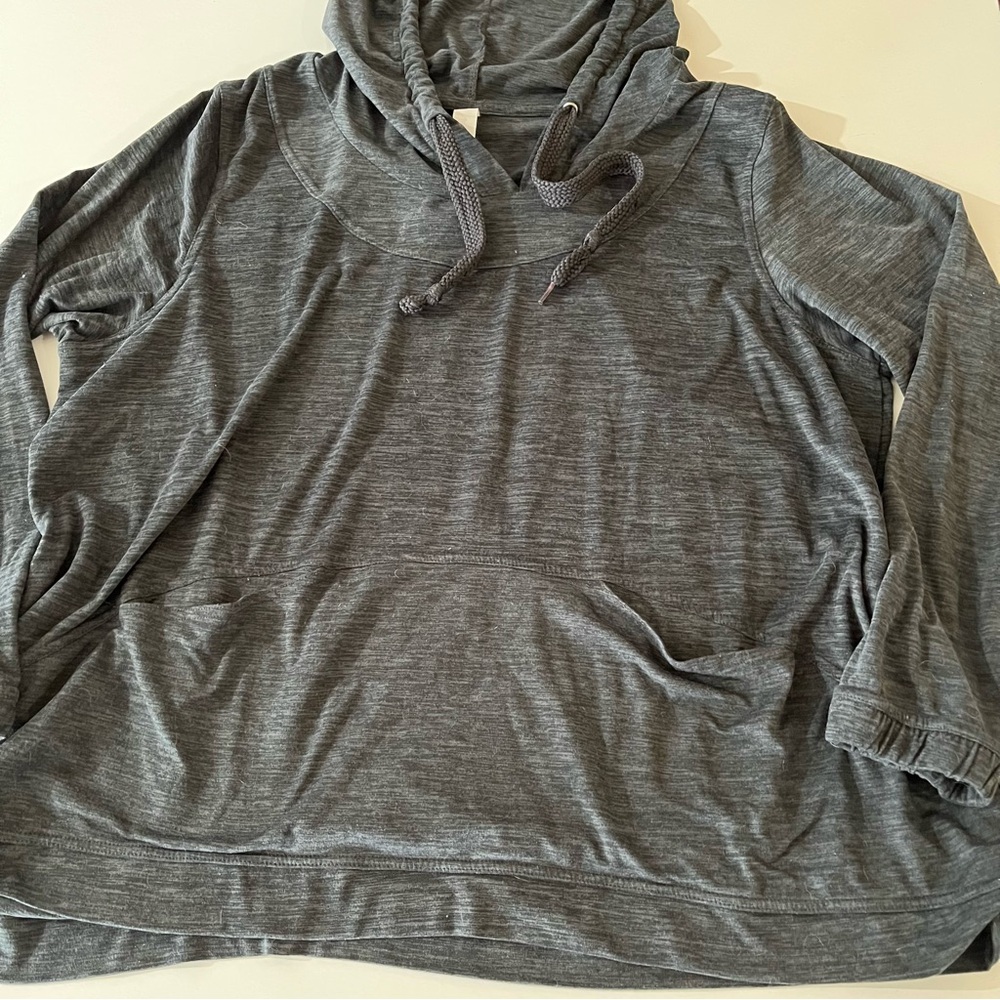 Marika Charcoal Gray Hoodie front pockets elastic wrist pullover 2X